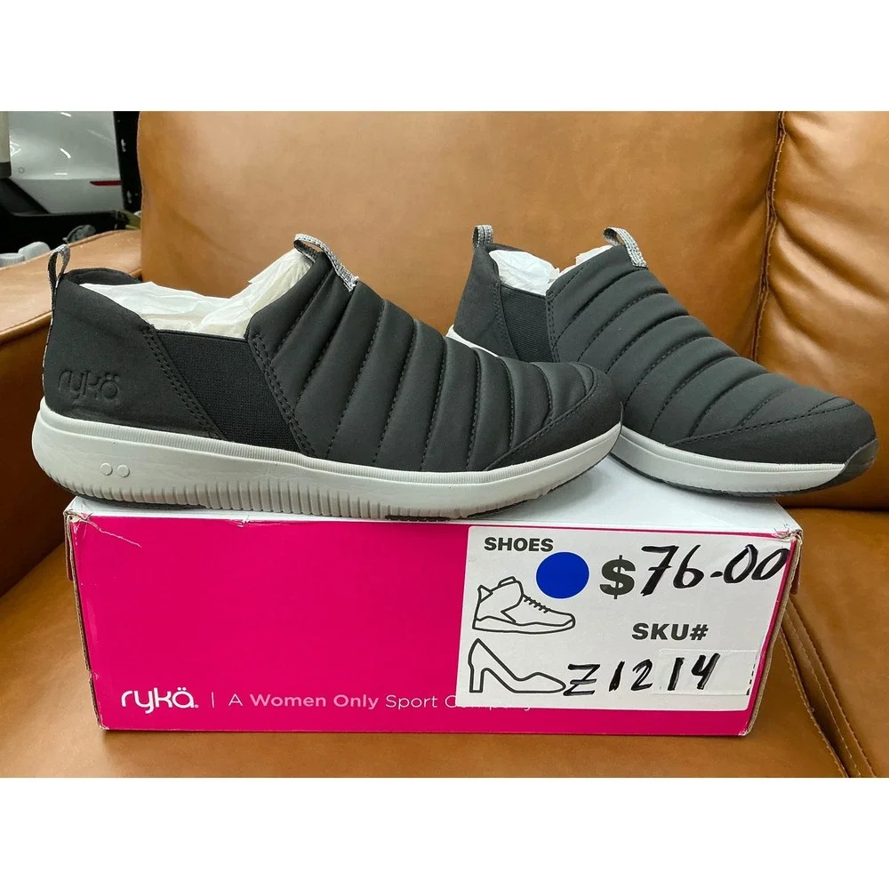 Ryka Pursuit Slip On Sneakers Womens 9.5 Black Quilted Puffy Walking